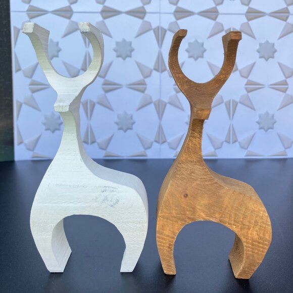 MCM Dark and White Wood Danish Style Deer Pair - Picture 5 of 12